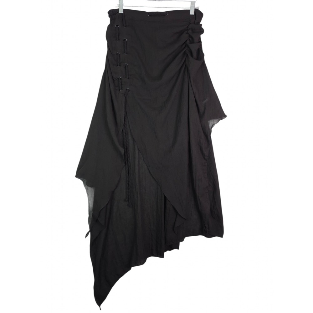 Darker Waves Asymmetrical Midi Skirt XL Black High Slit Lace Up Goth Grunge